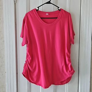 Magenta Pink Cotton Maternity Top Ruched Sides XL